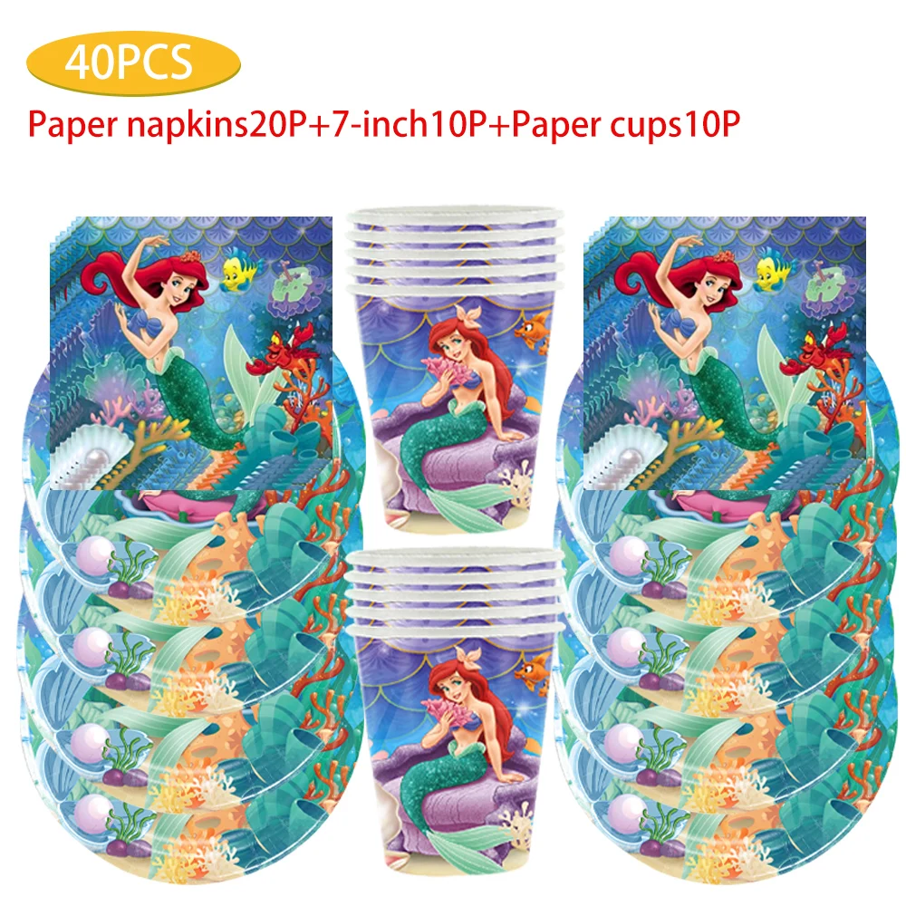 

The Little Mermaid Themed Birthday Party Supplies, Disposable Scene, Birthday Decoration, Atmosphere Arrangement, Supplies