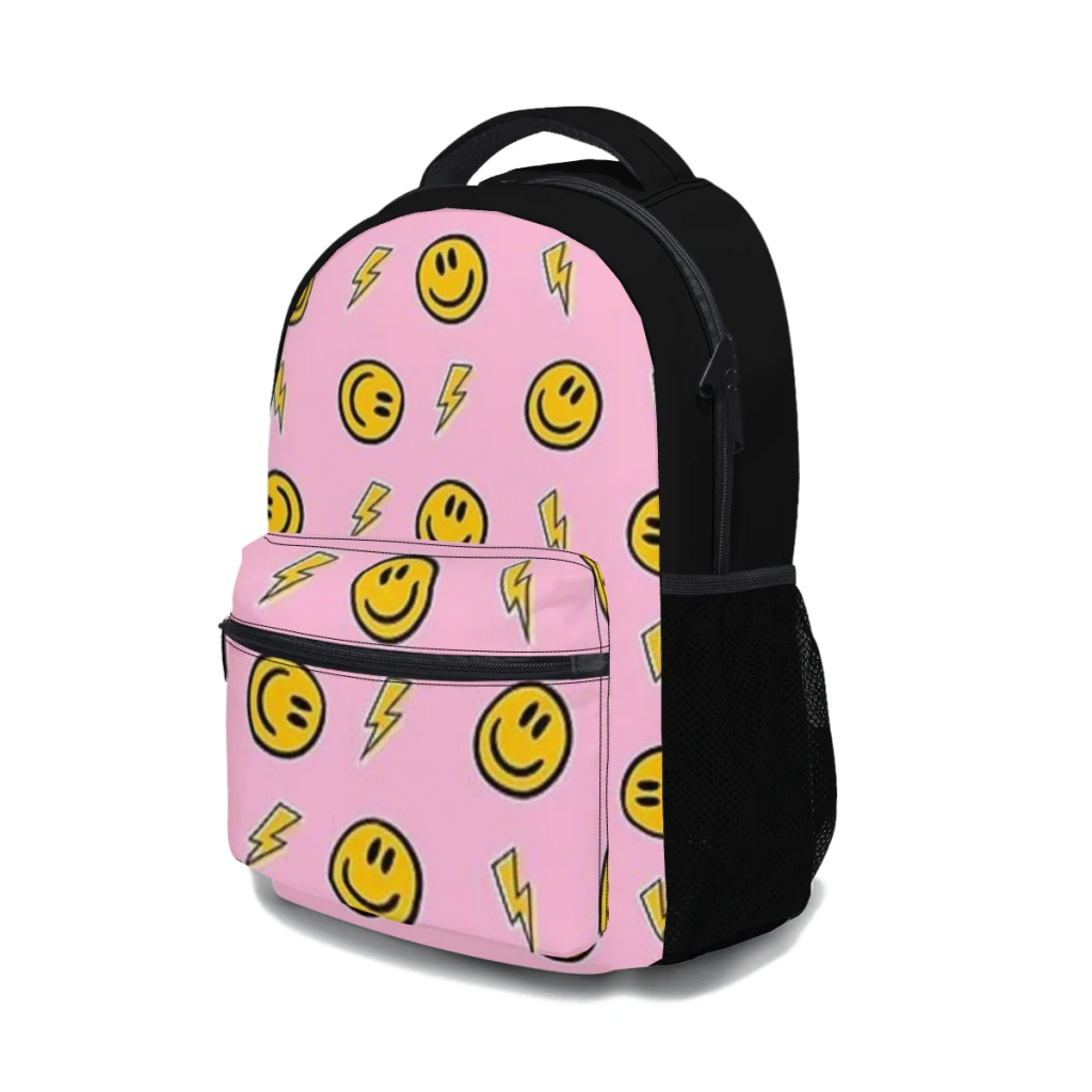 Preppy School Supplies Pink Happy Face Versatile Backpack Large Capacity Waterproof Backpack Washable Computer Bag Unisex