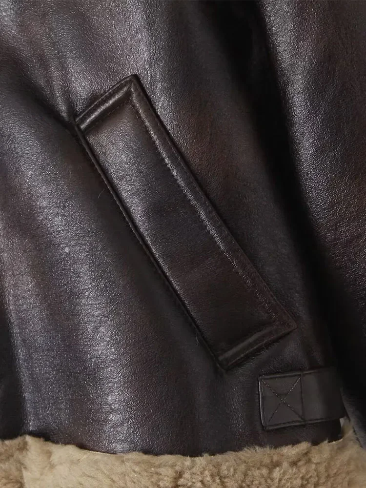 LIBIELIY 솔리드 컬러 느슨한 두꺼운 따뜻한 옷깃 모조 양가죽 겨울 새로운 긴팔 오토바이 자켓 여성 가죽 자켓