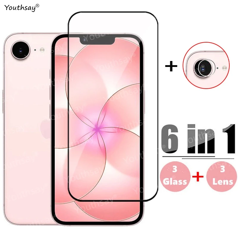 6-in-1 Glas für iPhone 17e Vollständige Abdeckung Gehärtetes Glas iPhone 17e Displayschutz HD Schutzfolie für Handykamera-Objektiv iPhone 17e