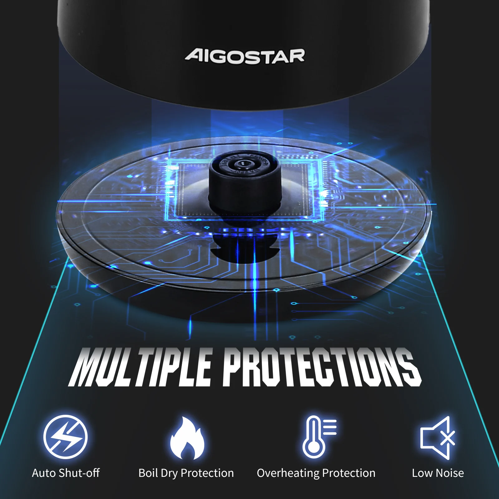 غلاية ستانلس ستيل 1.7 لتر مع مؤشر مستوى الماء، تسخين سريع 4 دقائق حتى 100 ° ج، غلاية كهربائية سوداء