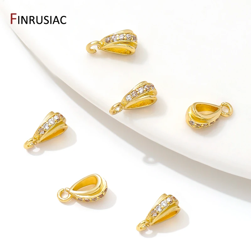 18K Gold Plated Brass Droplet Pendant Pinch Bail Connector,Inlaid Zircon Bail Beads For Pendant,DIY Jewelry Making Supplies
