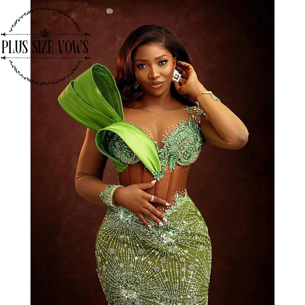 

Вечерние платья больших размеров на заказ: зеленое платье для выпускного вечера с ручной вышивкой кристаллами и бисером, корсет, силуэт «русалка», шлейф, цвет «полуночный синий»