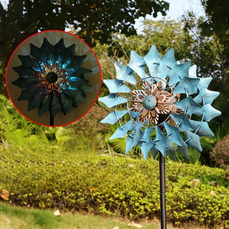 Outdoor Solar Glow Windmill Garden Lawn Decoration Yard Metal Crafts Fashion Classic Landscape Lights Iron Windmill Decoration