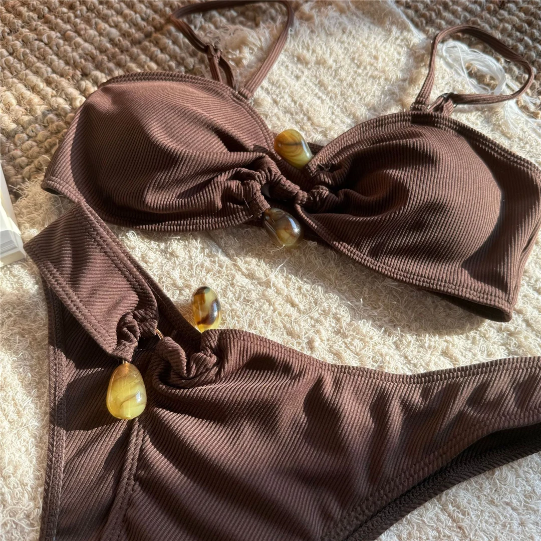 Neuer, verführerischer, gerippter brasilianischer Bikini mit Polsterung, Badeanzug, zweiteiliger Bikini-Set, Damen-Badebekleidung, V6343R. – Detail 27