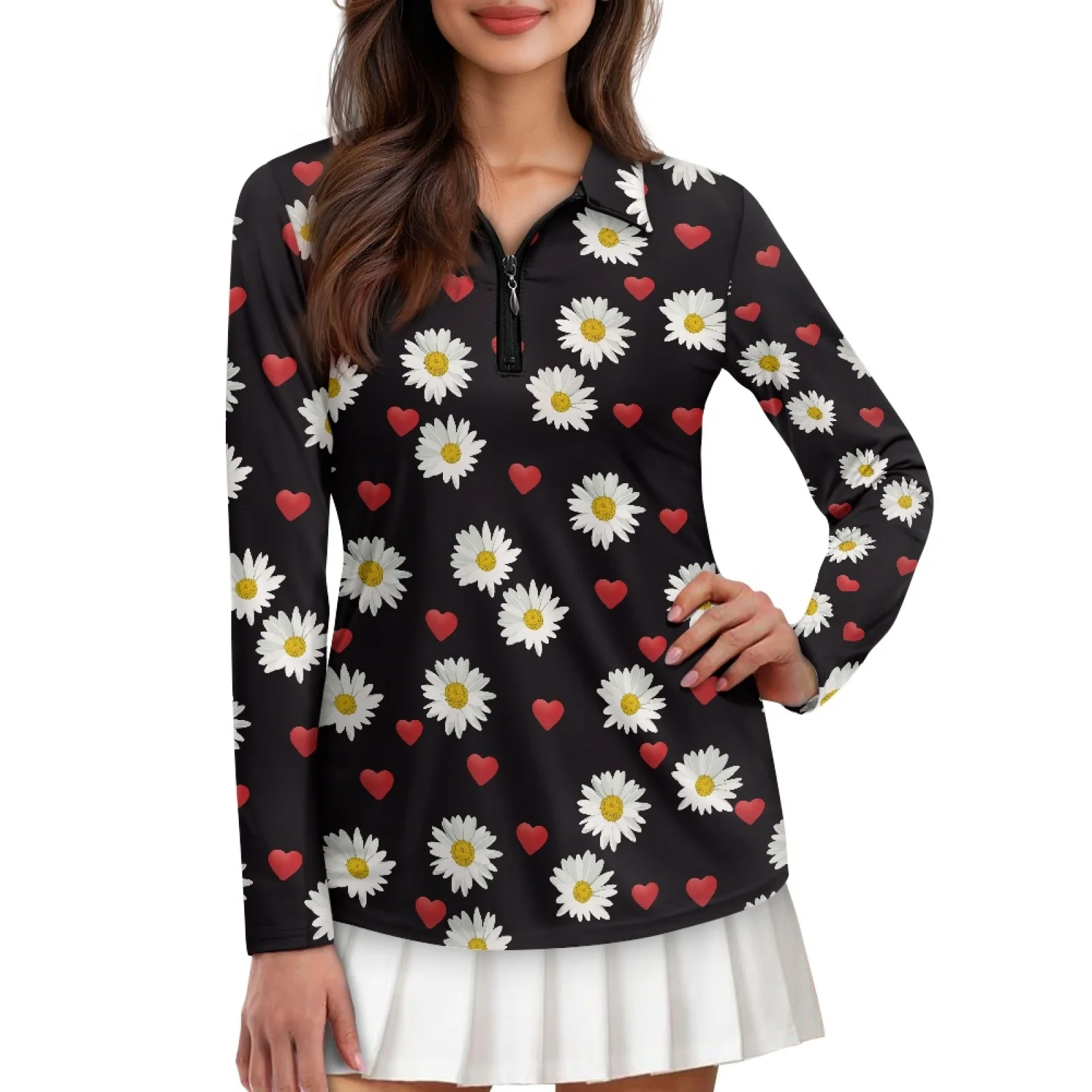 PENSTROLL Daisy Heart Print Womens Slim Fit Golf Outfits Plus Size Athletic Outfits for Shopping