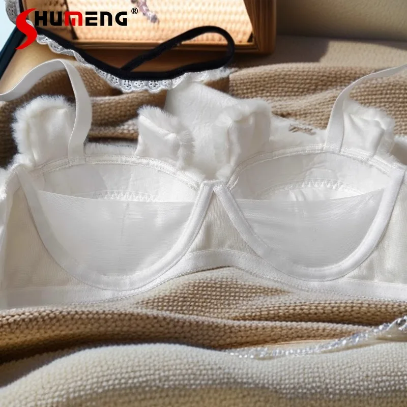 Set di reggiseno per orso di peluche intimo simpatico cartone animato Set di slip addensati per studenti senza fili da donna Intimo push up autunno inverno femminile