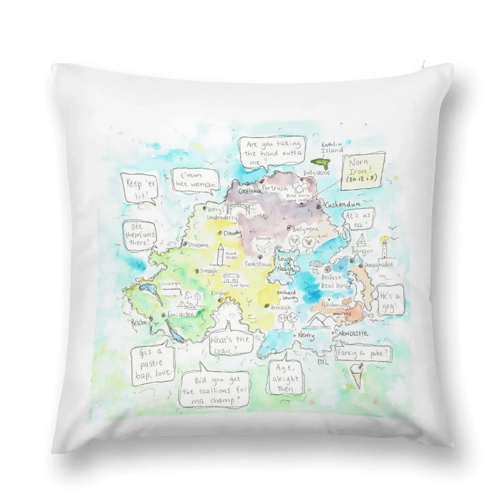 

Norn Iron fun and quirky map. Northern Ireland. Throw Pillow pillow cover christmas covers for pillows Pillow Cover