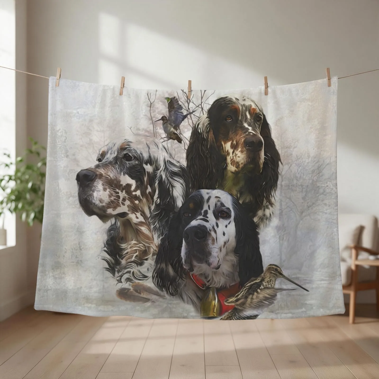 English Setter , Woodcock Hunting Season Throw Blanket Luxury Designer Fashion Sofas Hairy Soft Plush Plaid Blankets
