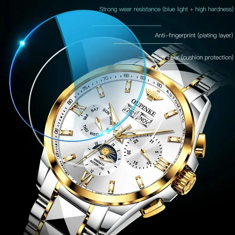 OUPIKE Couple Watch Luxury Men Women All Automatic Mechanical Watch Sapphire Mirror Roman Scale Moonphase Watch Gift Preferred