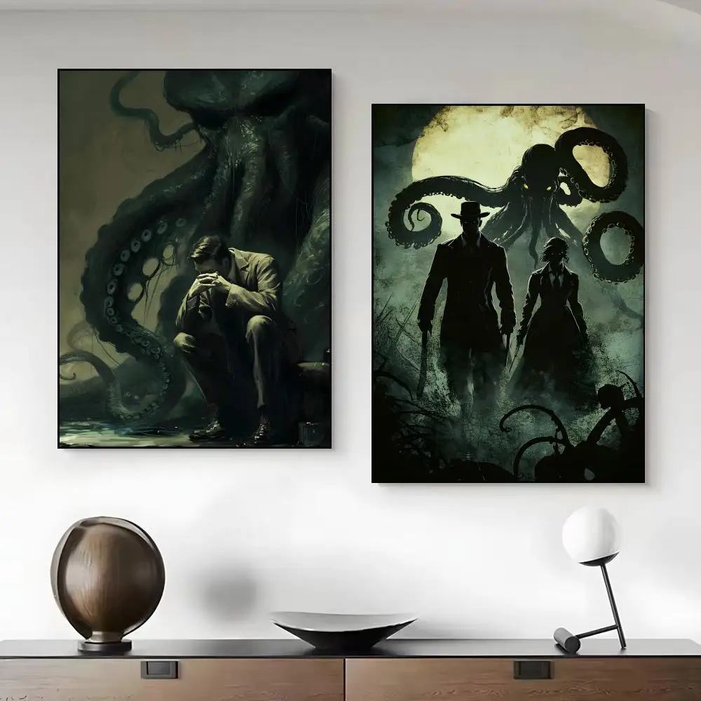 IP C-Cthulhu Mythos Poster Framed Canvas Wall Art Print for Office Dining Room Bathroom Wall Decor