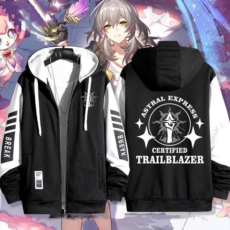 Honkai Star Rail Astral Express Certified Trailblazer Zip‑Up Hoodie Fashion Anime Game Casual Jacket Autumn Thick Sweatshirt