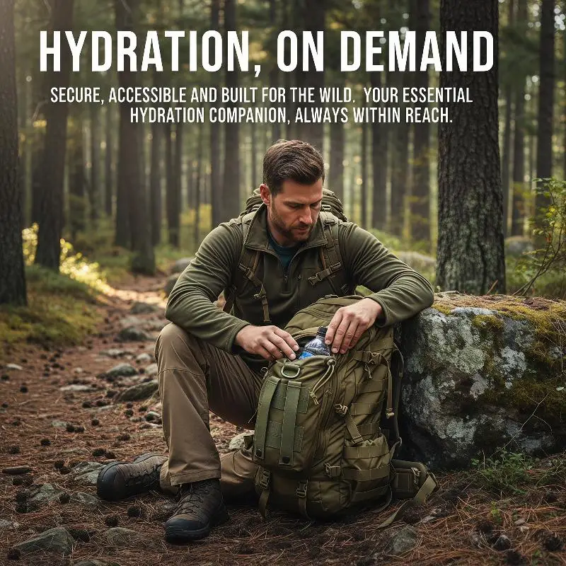 @*Water Bottle Pouch Tactical Nylon Drawstring Kettle Carrier Portable for Outdoor Hiking Cycling Fishing Camping Activities