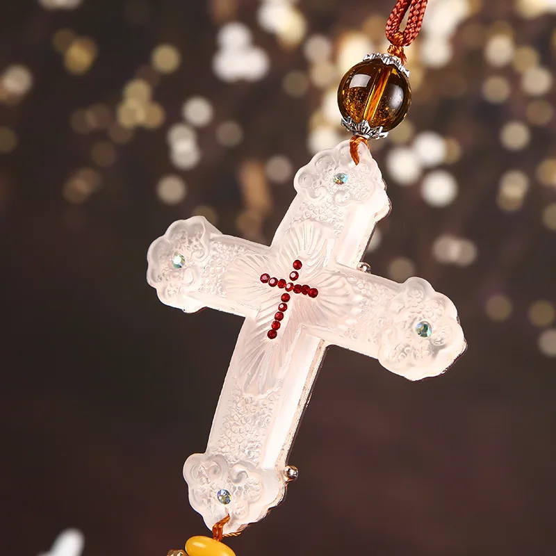 High‑Grade Cross Car Hanging Ornament  Rearview Mirror Safe Blessing Pendant Auto Interior Decor