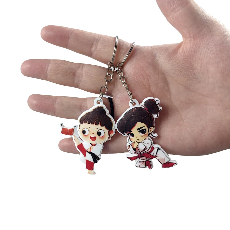Cute Taekwondo Player Key Chain PVC Soft Glue Keychain Bag Charm Accessories for Gifts