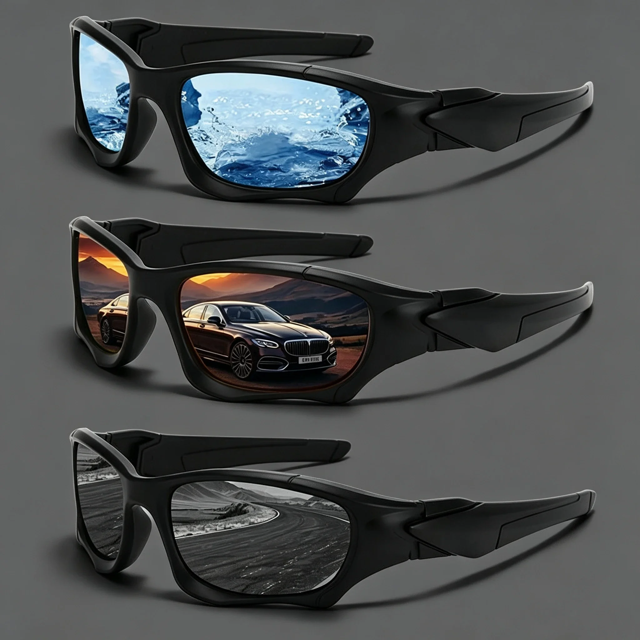 New Outdoor Sports Polarized Sunglasses Men Curve Cutting Frame Stress-Resistant Lens Shield Sun Glasses Wome Driving