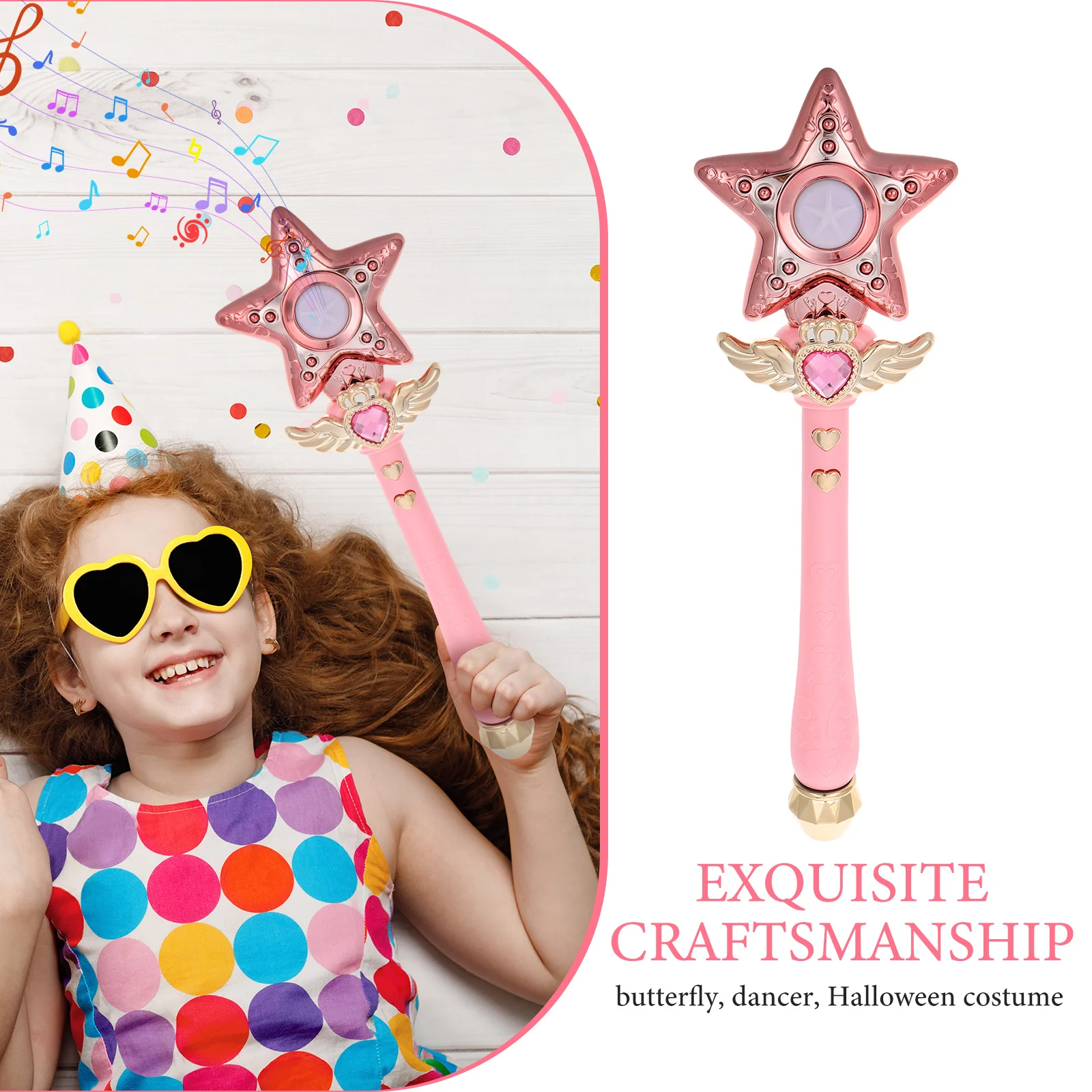 Música iluminada estrela varinha para crianças meninas fada princesa festa favores brilho dança vara crianças traje acessórios
