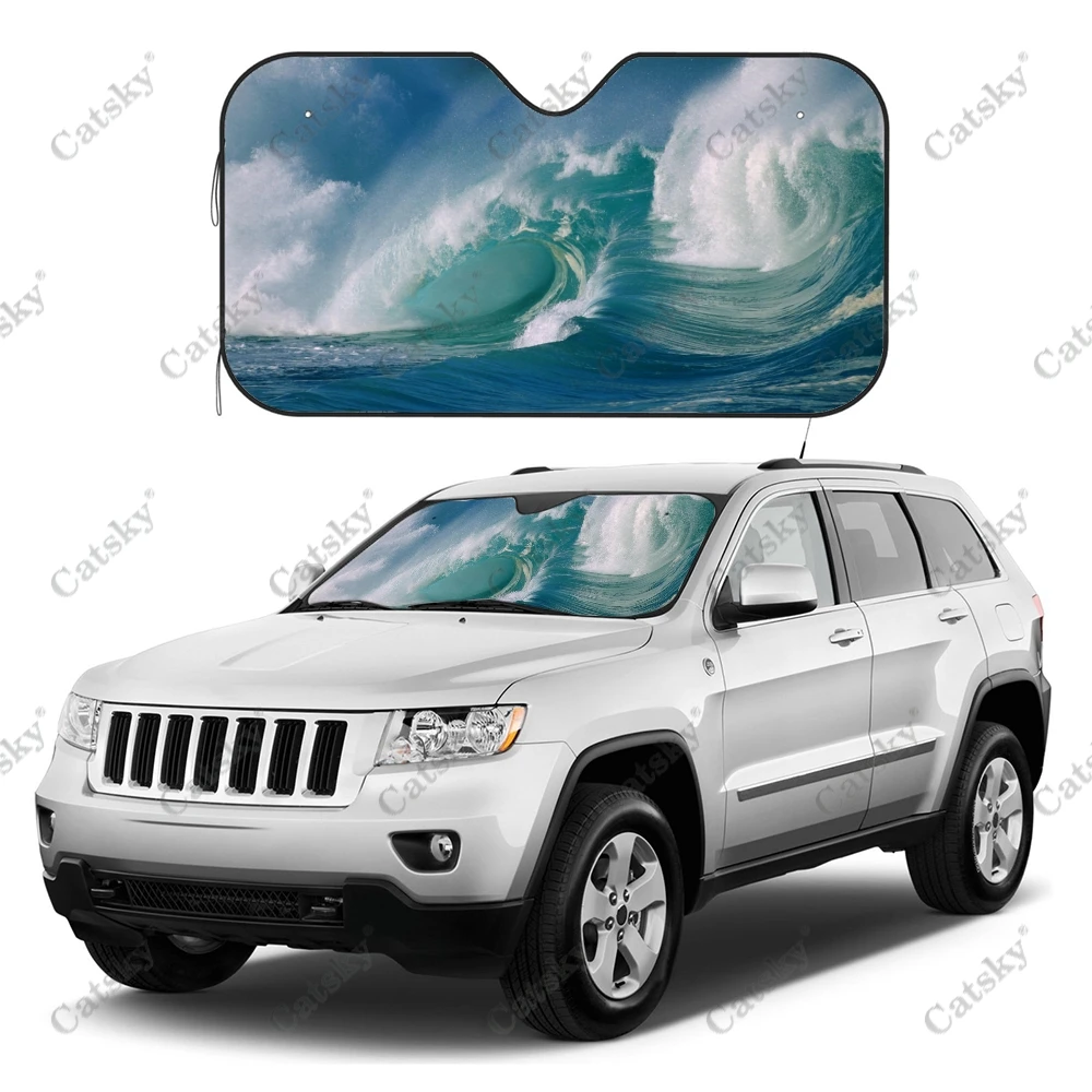 Sea Wave Print Car Interior Accessories Front Windshield Sunshade Foldable Auto Sun Visor Covers Solar Protection UV for SUV