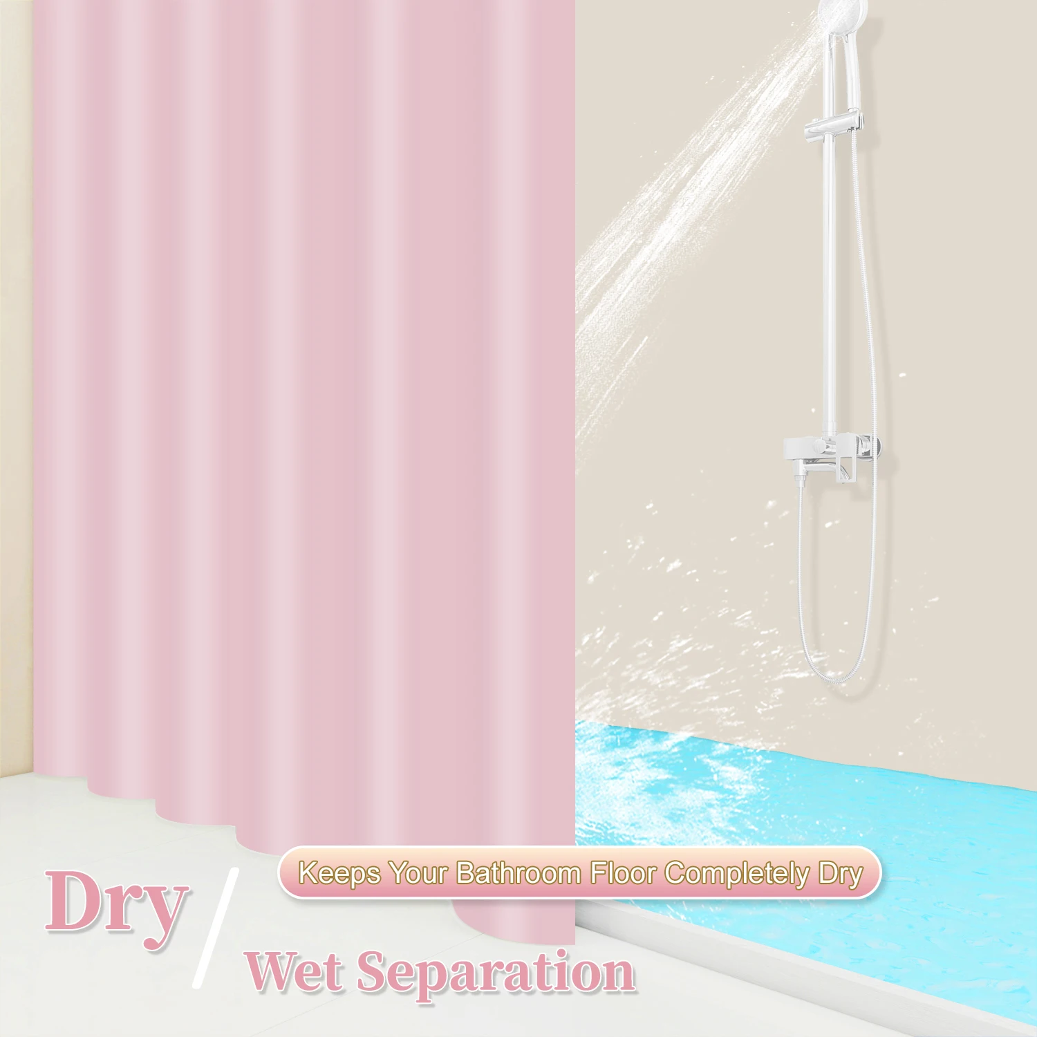 1pc Minimalist Light Pink Shower Curtains, Basic Solid-Color Waterproof Bathroom Accessories view 3