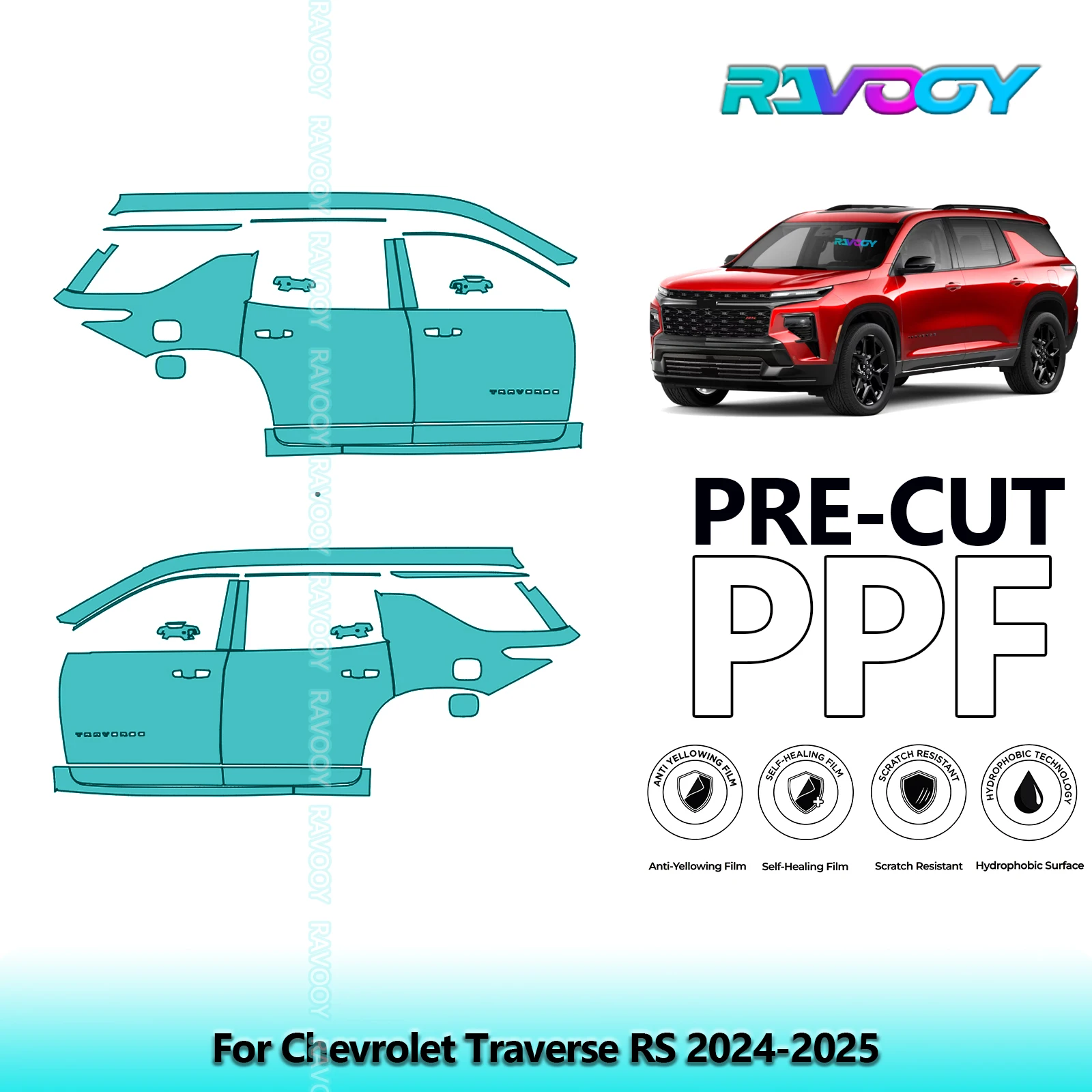 

For Chevrolet Traverse RS 2024-2025 8.5mil Clear Matte Pre-Cut PPF Door & A/B Pillar Kit TPU Paint Protection Film Set