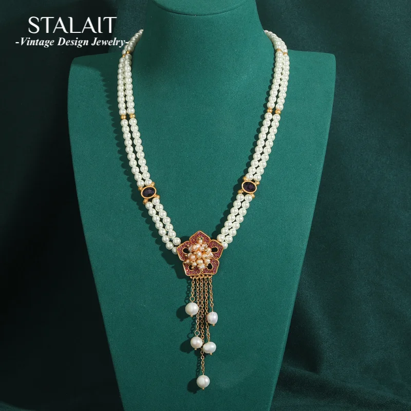 

Винтажные ожерелья с пресноводным жемчугом и цветком сливы, колье для свадьбы, невесты, антикварные украшения, новые цепочки на воротник, аксессуары для женщин