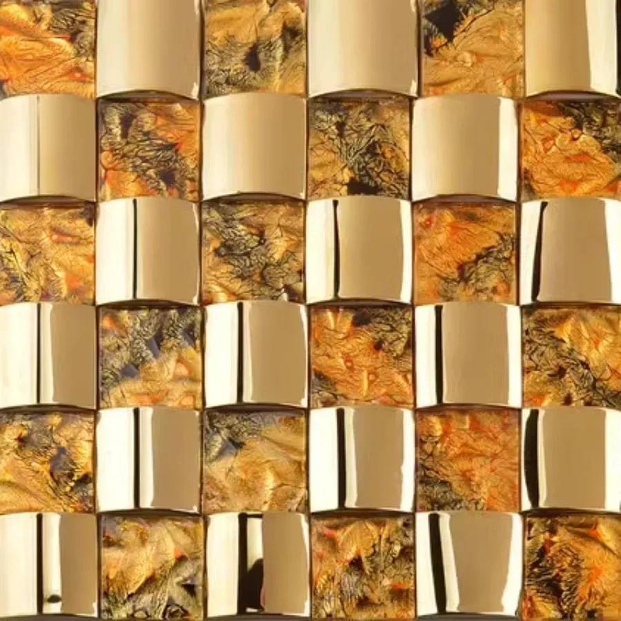 

European Style Metal Wall Decor Arch Stainless Steel Mosaic Tile Glass TV Stainless Steel Mosaic Background Wall Bar Decoration