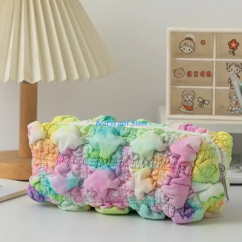C7AB Rainbow Colored Bubble Patterned Pen Bag Large Capacity Pencil Case For Students Artists School Offices Travel Daily Use