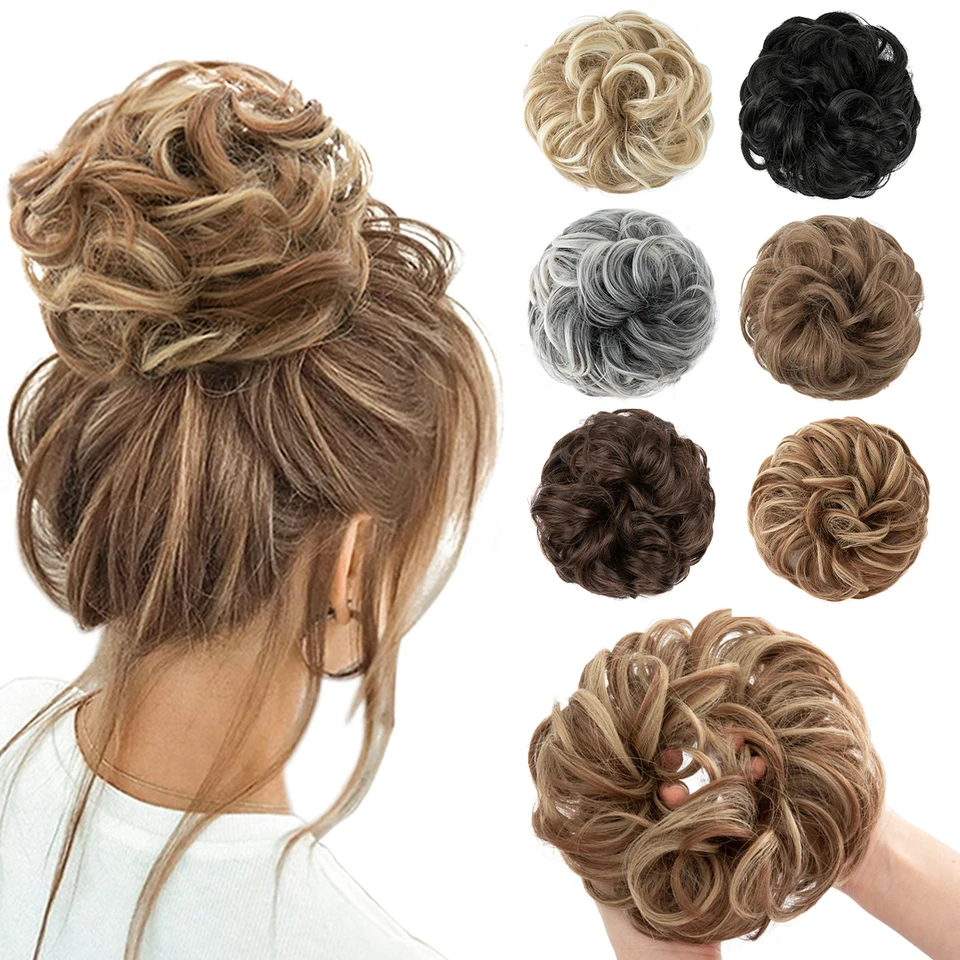 Moño sintético despeinado con liga elástica, extensiones de cabello rizado, scrunchies, postizos para recogido, para mujer