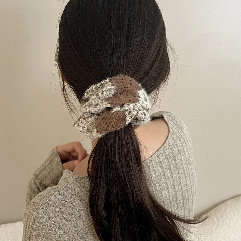 

Autumn Winter Double Layered Knitted Hair Ties Large Intestine French Vintage High End Hair Bands for Girls Kids Для Волос