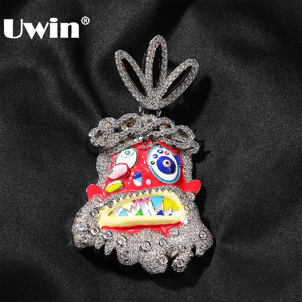 UWIN Enameled Religious Jesus Pendant Necklaces Iced Out Zirconia Red Color Oil-Drip Charms Fashion Hip Hop Jewelry for Gift