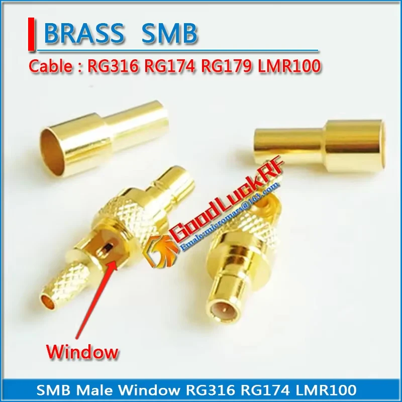 SMB Male Window needle Crimp For RG316 RG174 RG179 LMR100 Cable Straight 50 ohm Copper RF Connector Adapters Socket