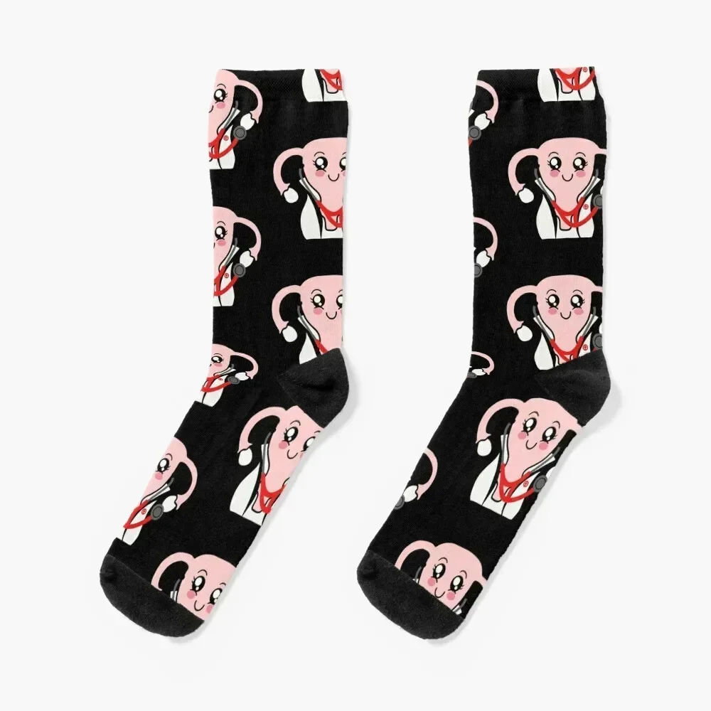 Gynecologist uterus with stethoscope red Socks designer brand compression Socks Women's Men's