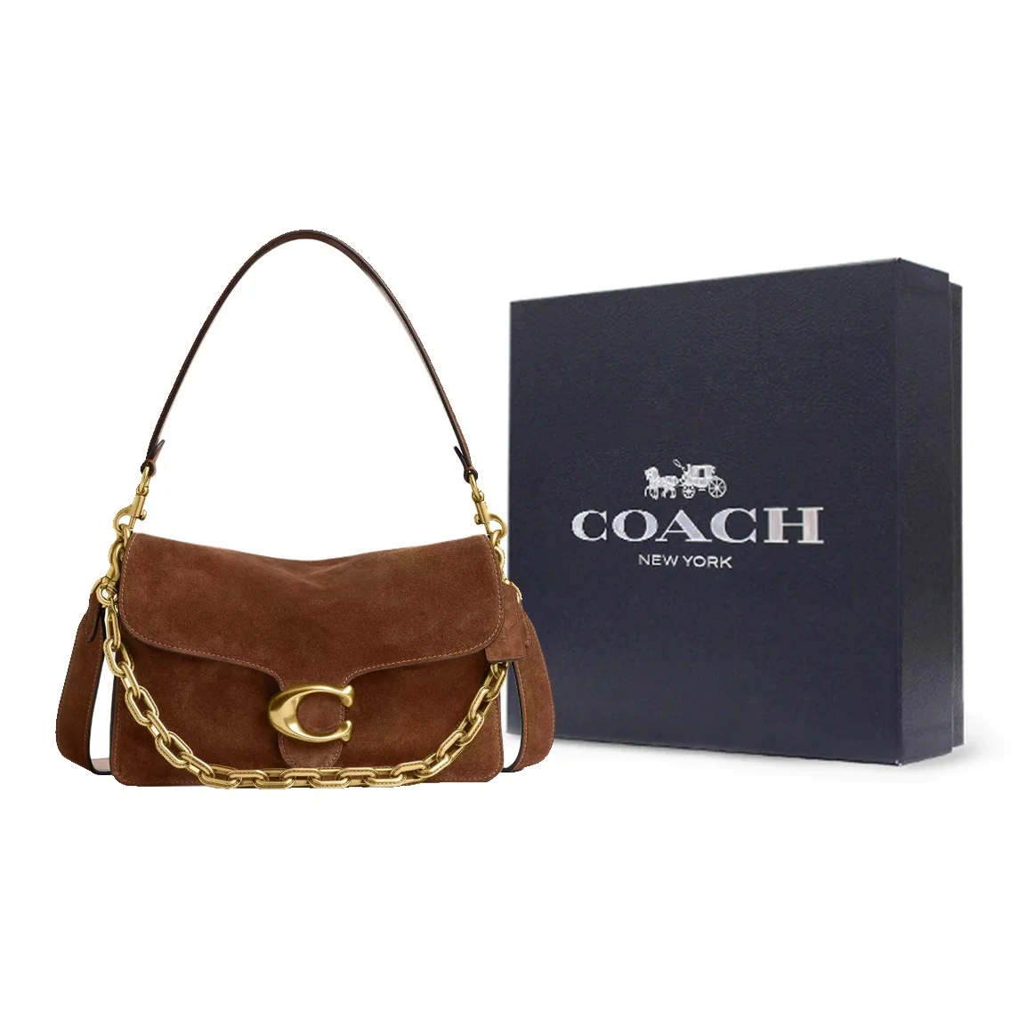 COACH Chain Suede Crossbody Bag, Shoulder Bag Medium Women's Brass & Warm Brown CCK51-B4WBR
