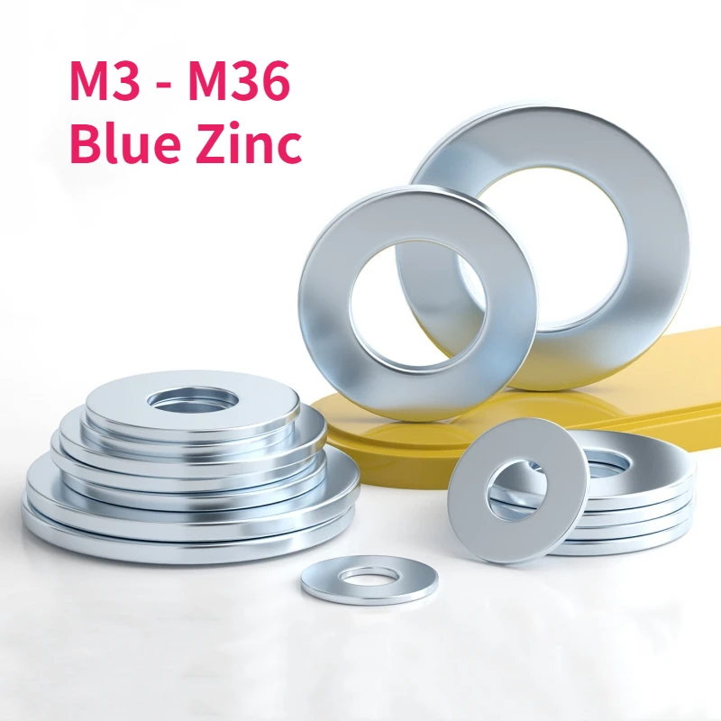 M3 M4 M5 M6 M8 M10 M12 M14 M16 M18 M20 M22 M24 M27 M30 M33 M36 8.8 Grade Carbon Steel Blue Zinc Plated Flat Washer Plain Gasket