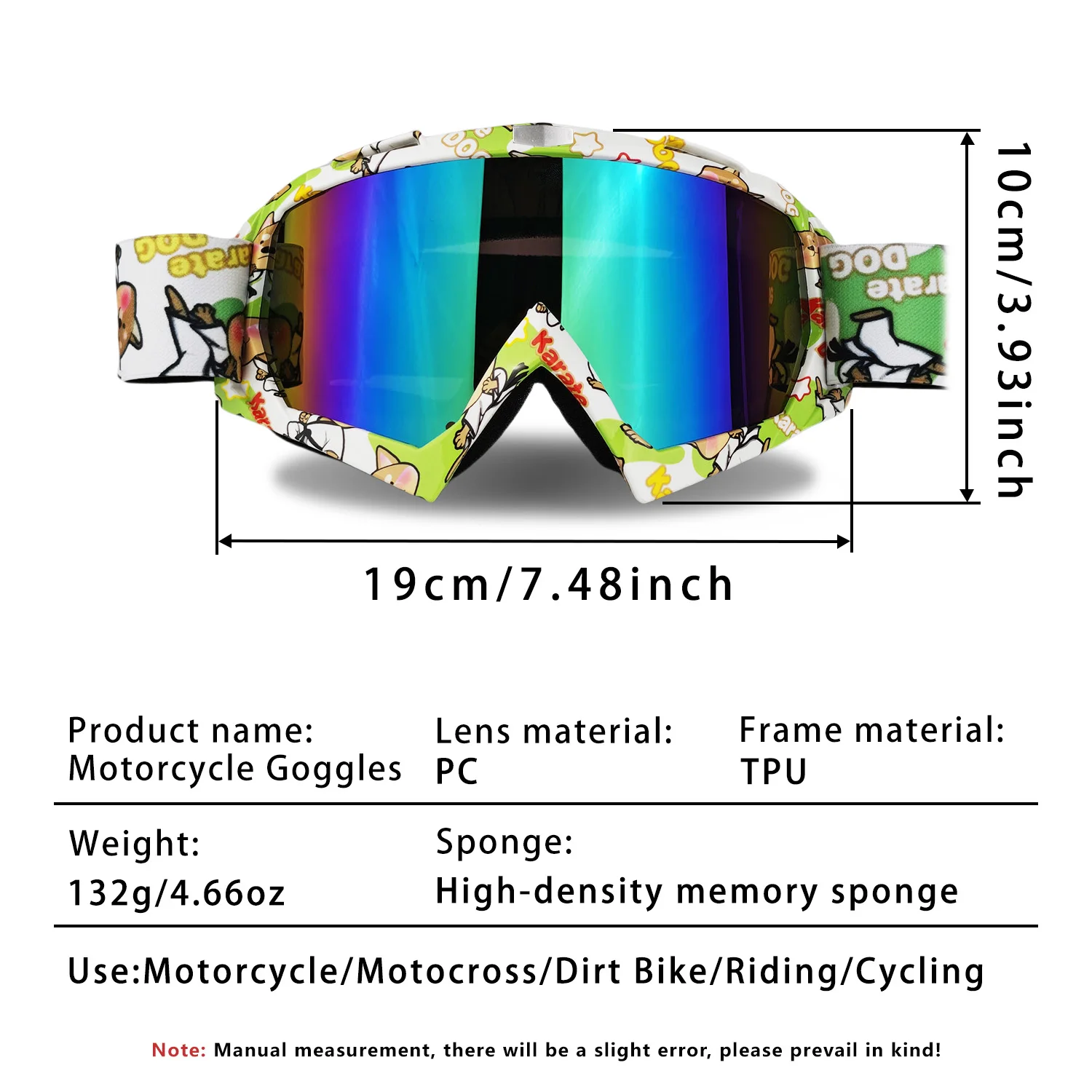 Cartoon Pattern High‑Quality HD UV400 Motocross Goggles, Windproof Sand‑Proof Eyewear for Motorcycle Skiing Cycling