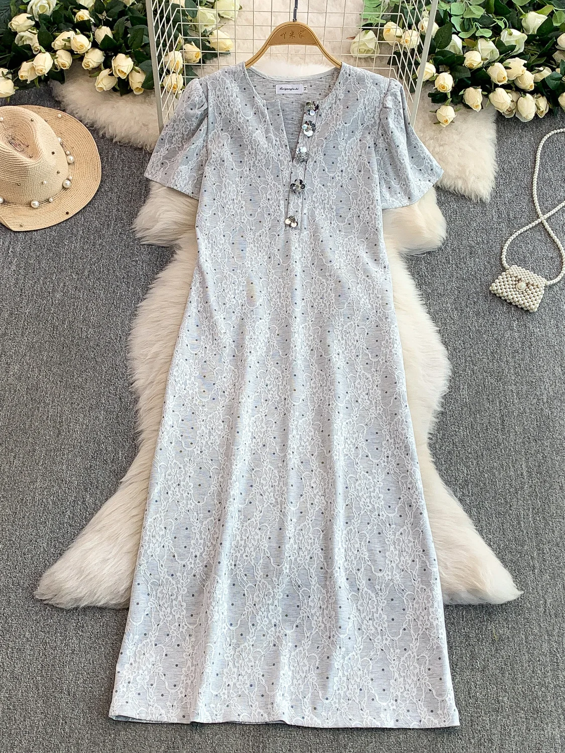 Sexy v-ne bulle Sve longue Dr femmes été lourd broderie dentelle jupe moulante taille haute paillettes scintillantes trajet Sle