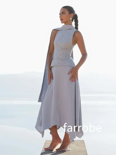 Imagen 2 del producto Personalizado elegante Jersey plisado A-line cuello redondo vestidos Midi vestidos de graduación clásico exquisito estilo moderno Pastrol Unisex chino St