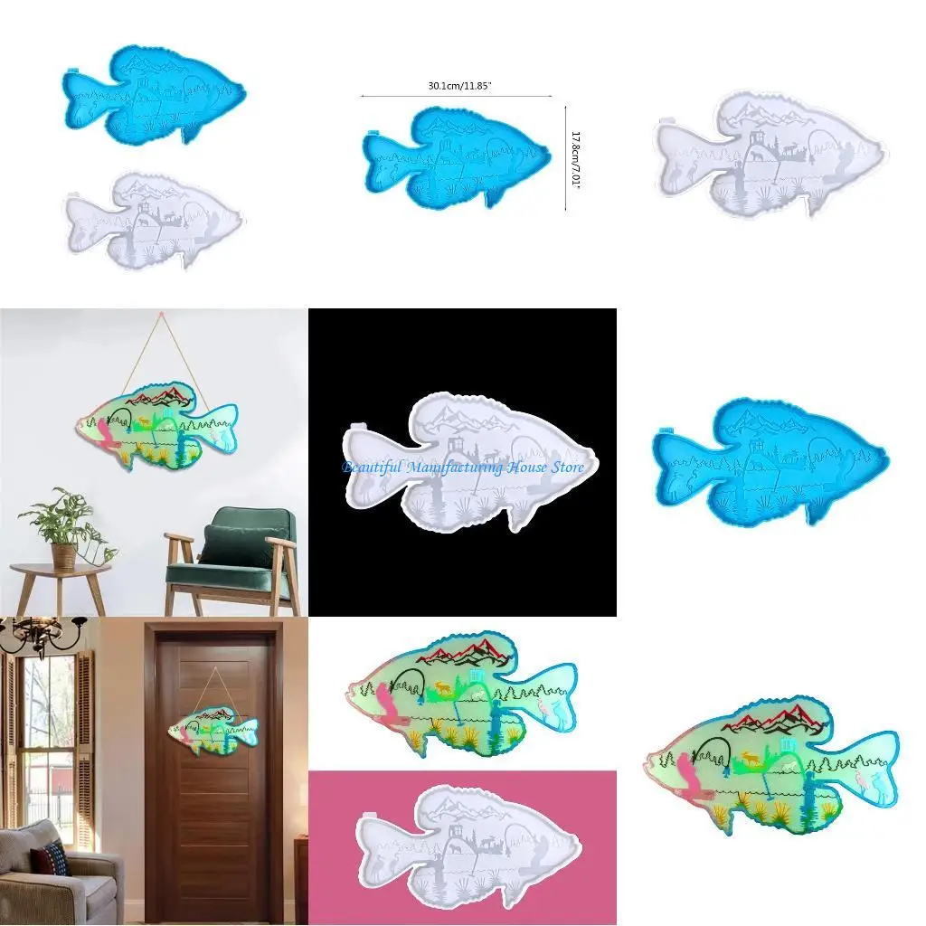 E56A Father's Day Fishing Pendant Epoxy Decoration Mold Desktop Ornaments Silicone Mold Animal Resin Crafts for Gifts