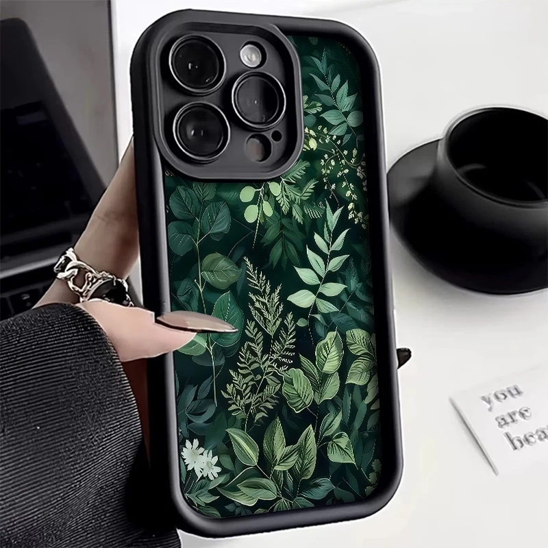 

Forest Green Leaf Pattern Phone Case For Samsung Galaxy S26 S25 Ultra S24 FE S23 S22 S21 Plus A17 A37 A57 A56 A55 A54 Soft Cover