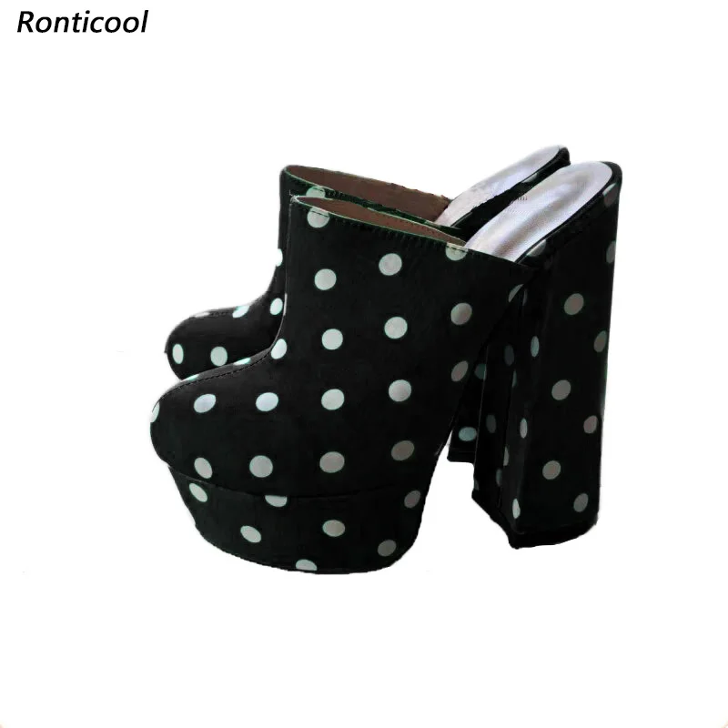 

Ronticool Handmade Women Platform Slingback Pumps Polka Dot Block Heels Round Toe Classics Black Wine Red Shoes Plus Size 5-20