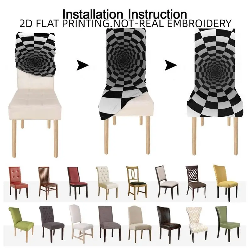 Elastic dining chair cover bow chair cover tablecloth, modern style visual effect vertigo geometric black and white
