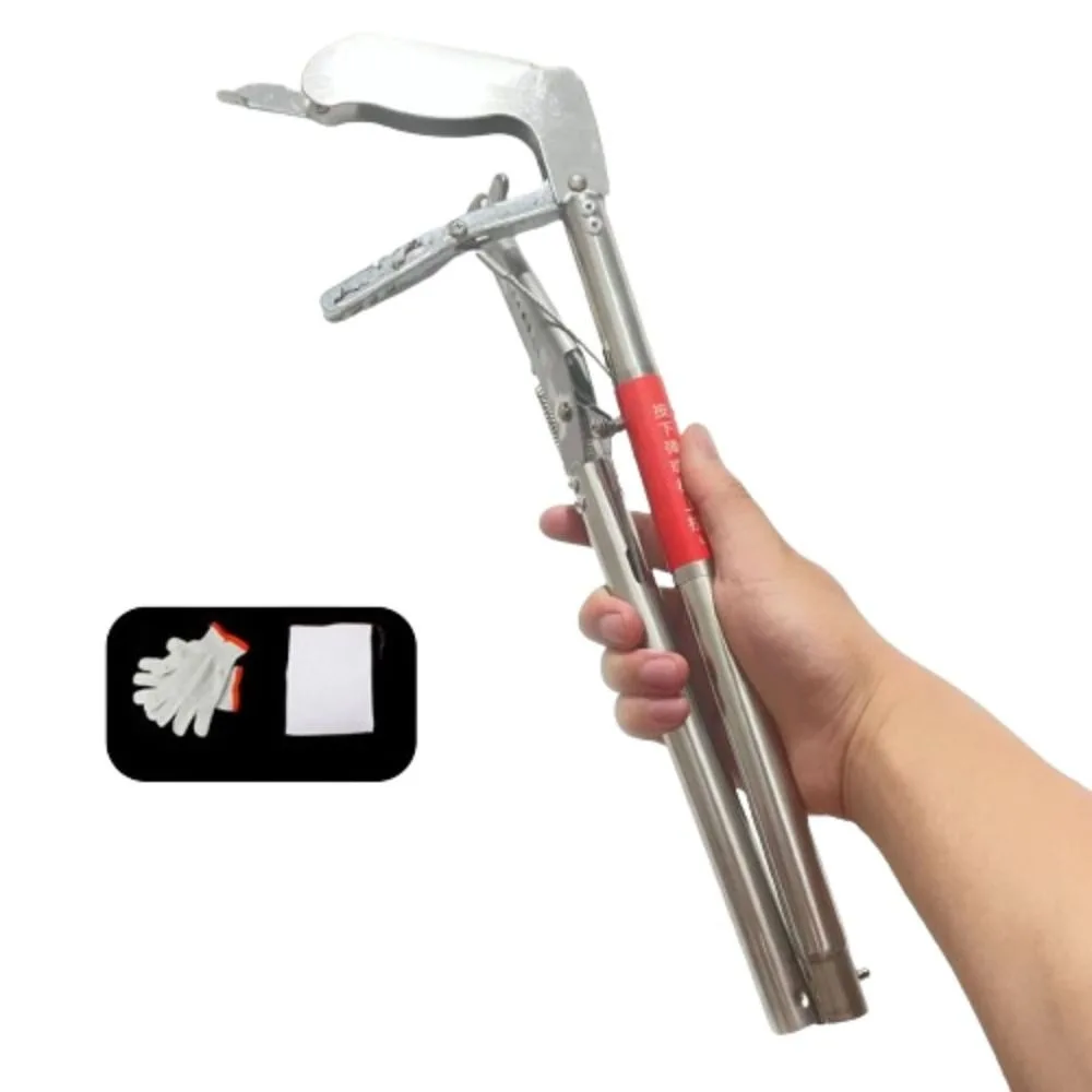 

with lock Snake Tong Stainless Steel Handling Hook Trash Pick Catcher Useful Foldable Stick Reptile Pole Grabber Handling Tool