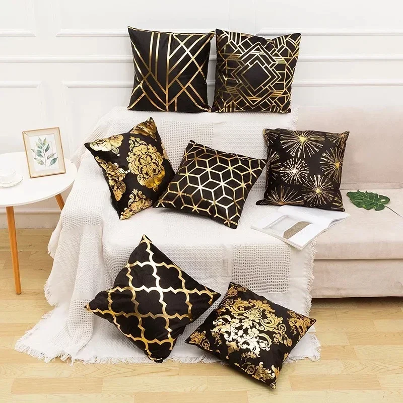 Modern Geometric Gold Bronzing Plants Leaves Cushion Cover Super Quality Polyester Pillow Cover Decorative Pillow for Sofa Chair