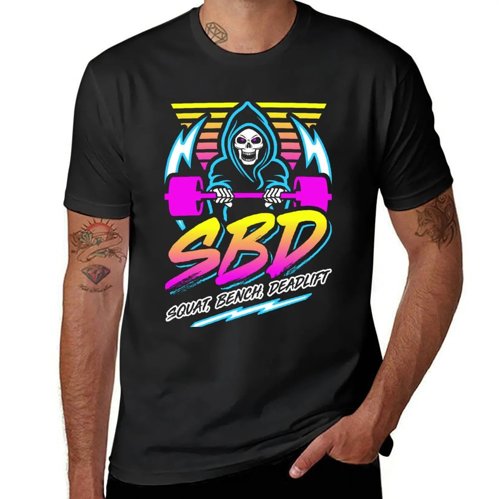 

SBD Squat Bench Deadlift (Gym Reaper) Retro Neon Synthwave 80s 90s T-Shirt Blouse anime clothes summer top blanks t shirts men