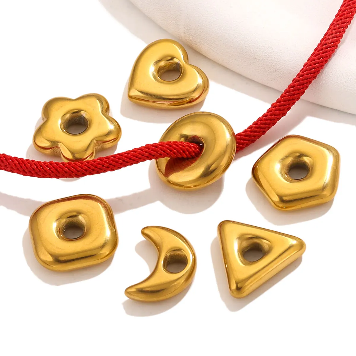 5pcs Stainless Steel Gold Color Large Hole Heart Moon Geometric Charms DIY Necklace Bracelet Jewelry Making Supplies Wholesale