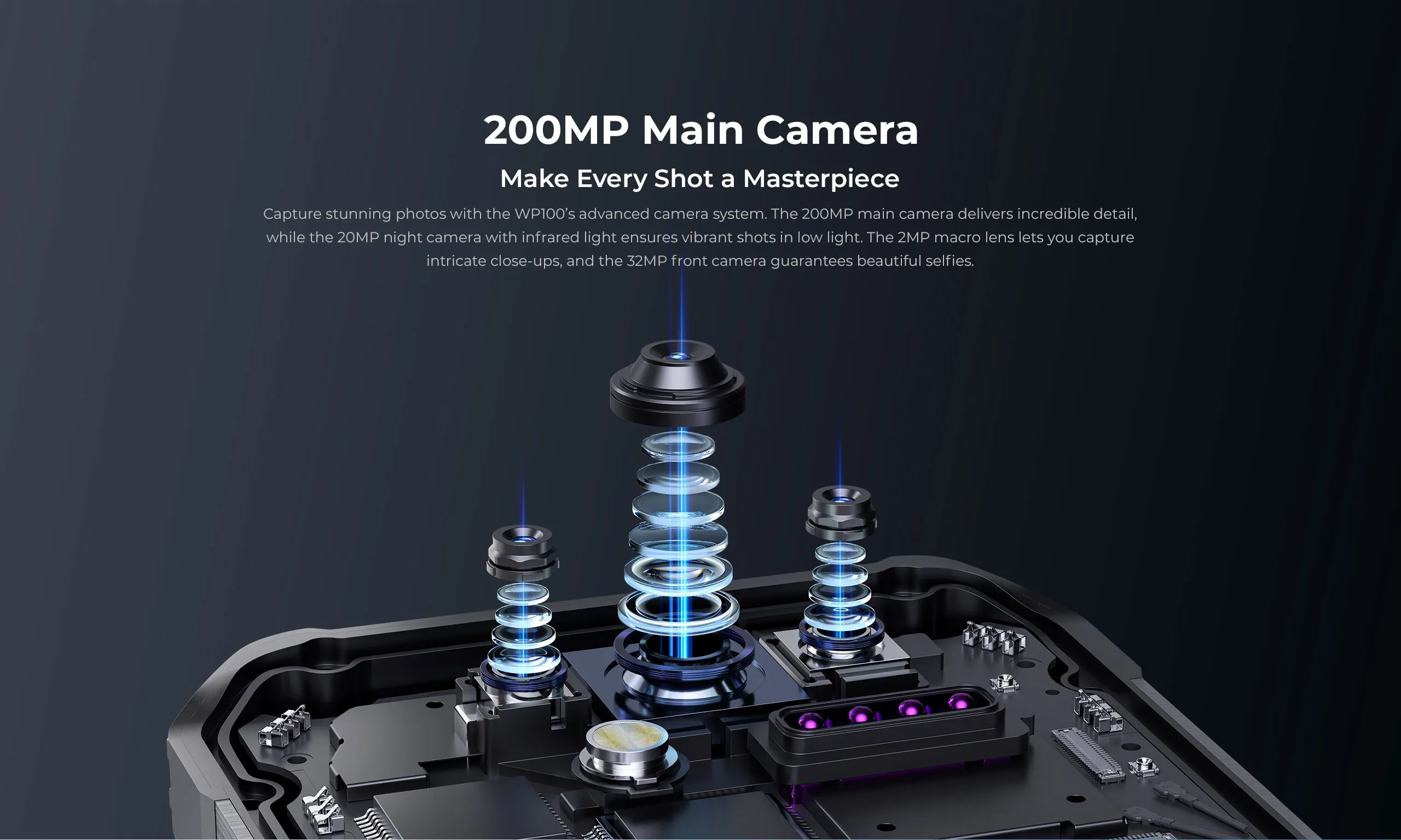 Oukitel WP100 Rugged Phone 33000mAh Battery Built in Laser Rangefinder 6.8 Inch 12+24GB RAM+512GB Mobile Phone 200MP Camera NFC