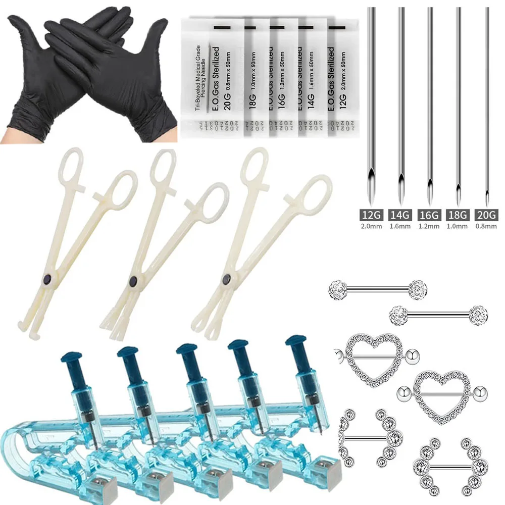 

Tattoo Piercing Tools Kit Disposable Body Piercing Needles Ear Piercing Gun Navel Forceps Clamp Ear Nose Lips Piercing Supplies