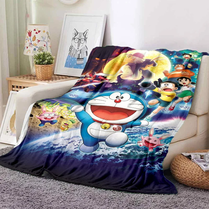 Cute Robot Cat Throw Blanket for Sofa Camping Picnic Bedding D-Doraemon Anime Fans Must-Have Gift customization