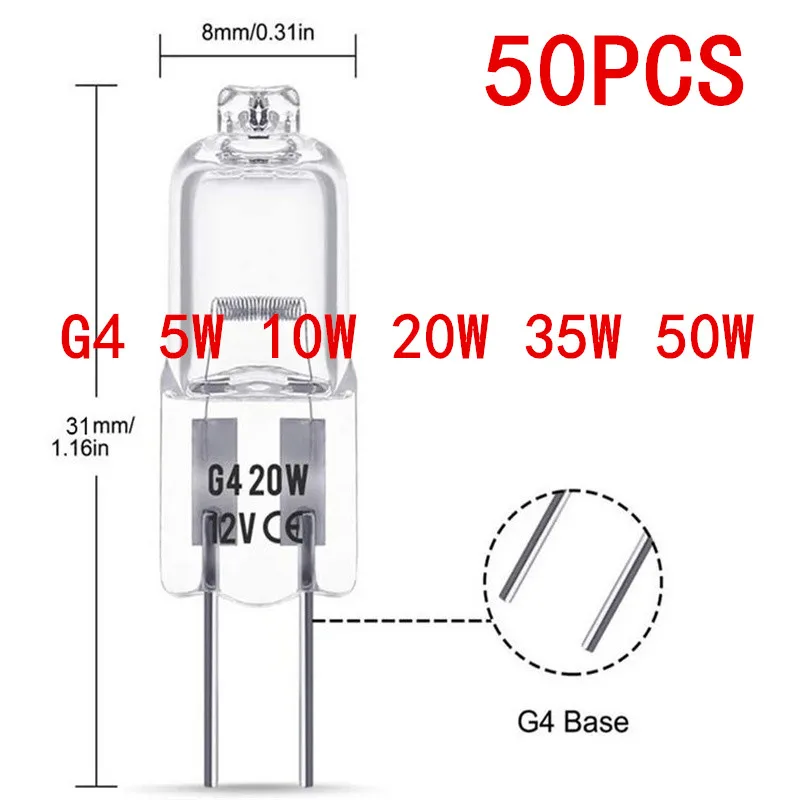 5/10/20/50pcs G4 12V 5W 10W 20W 35W 50W Halogen Bulb Globe Lot JC Bi-Pin LED Warm White Replace LED Capsule Lamp Halogen Bulbs