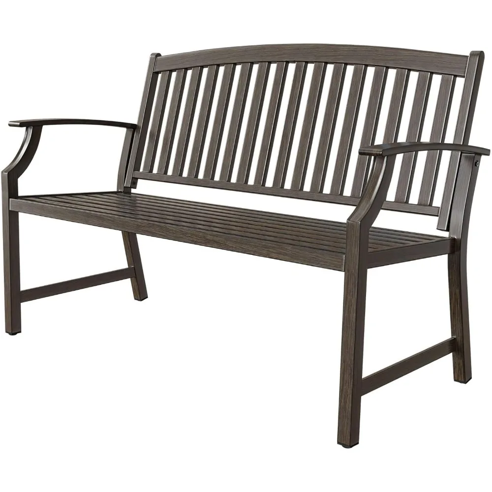 

Grand patio 52" Farmhouse Outdoor Bench, Garden Benches with Anti-Rust Aluminum Powder Coated Frame, Faux Wood Grain Finish Fram